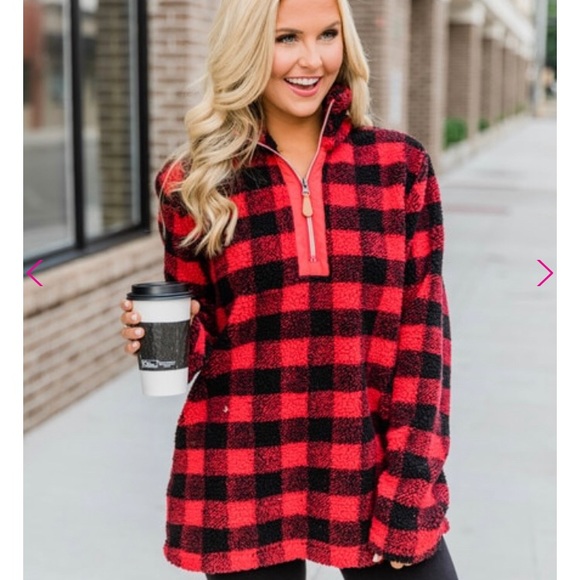 Pink Lily Tops - Red Plaid Pullover NWT